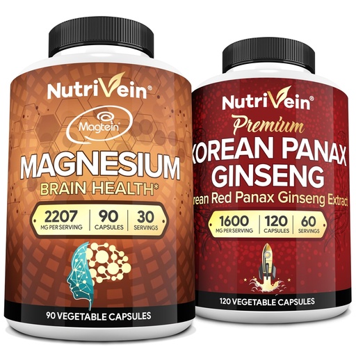 [BRSRABI2CEIB63T3] Nutrivein Premium Magnesium L-Threonate & Panax Ginseng Supplement Bundle: High-Absorption Magnesium Threonate and Red Ginseng Supplement Pair for Brain, Mood, & Vitality