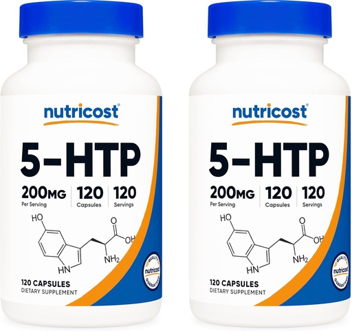 [BRSWGZL2OEMAI3TU] Nutricost 5-HTP 200mg, 120 Vegetarian Capsules (5-Hydroxytryptophan) - Non-GMO & Gluten Free (2 Bottles)