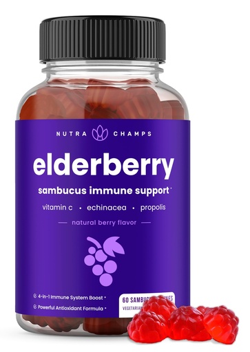 [BRSWGCQ7AUIAG3DZ] NutraChamps Elderberry Gummies with Vitamin C, Propolis & Echinacea - Immune System Support Gummy Vitamins for Adults & Kids - Max Strength 200mg Sambucus Antioxidant