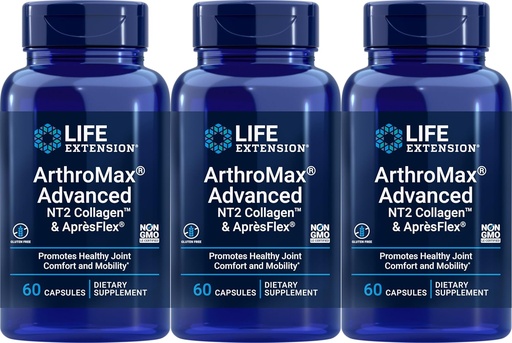 [BRSWI2QGDIAQEE32] Life Extension ArthroMax Avancerad med NT2 Collagen & ApresFlex, 60 kapslar (Pack of 3)