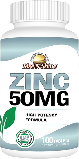 [BRSRMEIEA55GAHLX] Rise-N-Shine 50 Mg Zinc Supplements - Immune Support Supplement - High Potency Antioxidant - 100 Day Supply (100 Tablets)