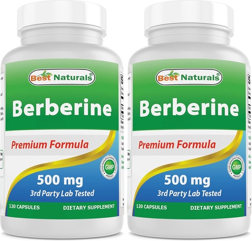 [BRSW2AY3BUHQ4HL6] Best Naturals Berberine 500mg 120 капсули - Поддържа имунната функция, сърдечно-съдови и стомашно-чревни функции (120 броя (паковка 2)
