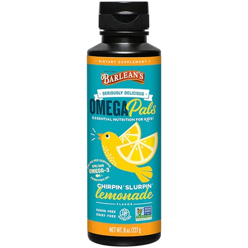 [BRSWIYY3CMFQ4ET4] Barlean's Omega Pals Chirpin' Slurpin' Lemonade Flavored Omega-3 for Kids, Yummy Children's Liquid Fish Oil Supplement with 540 mg of EPA and DHA Fatty Acid for Brain & Eye Health, 8 oz