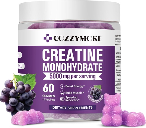 [BRSRA2YNOUPAMCTZ] Creatine Monohydrate Gummies 5000mg for Men & Women, Gomitas de Creatina Creatine Monohydrate 5g, Creatina Monohidratada Gummy for Muscle Builder, Energy Boost, Pre-Workout Supplement, 60 Count, Grape