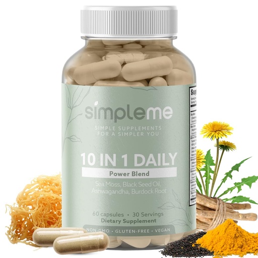 [BRSROFQTCV6GM2DJ] Burdock Root Organic and Bladderwrack 10 in 1 Immunity Booster Power Blend with Irish Sea Moss, Ashwagandha and Black Seed Supplement for Men and Women, Seamoss Pills Herbal, Vegan - 60 Capsules