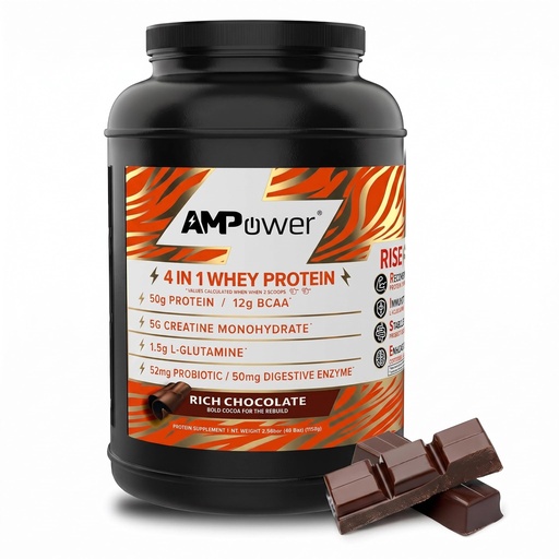 [BRSRGELRCAJQIF3A] AMPOWER Rich Chocolate Whey Protein Powder - R.I.S.E Formula Designed by Athletes - 25g Protein, BCAA, Creatine, L-glutamine, Probiotics & Digestive Enzymes - Whey Isolate Protein Powder 30 Servings