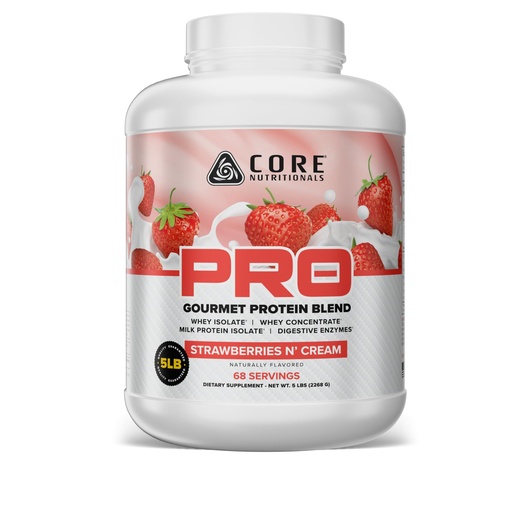 [BRSRECA6B4NAG3LZ] Core Nutritionals PRO Gourmet Protein Blend | Whey Protein Blend | with MCTs & Digestive Enzymes | Sustained Release Protein & Recovery Support | 68 Servings (Strawberries N Cream)