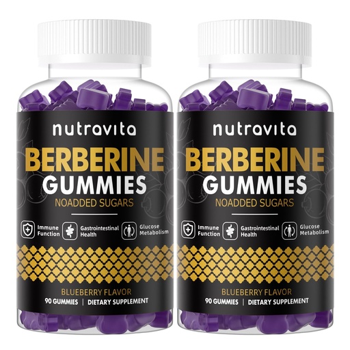 [BRSRAAA2BZ5QKAL3] Nutravita Berberine Gummies with Ceylon Cinnamon 1500mg High Potency Berberine HCL Supplement for Immune and Metabolism Support, Sugar Free Organic Berberine Gummies Blueberry Flavor-2PACK