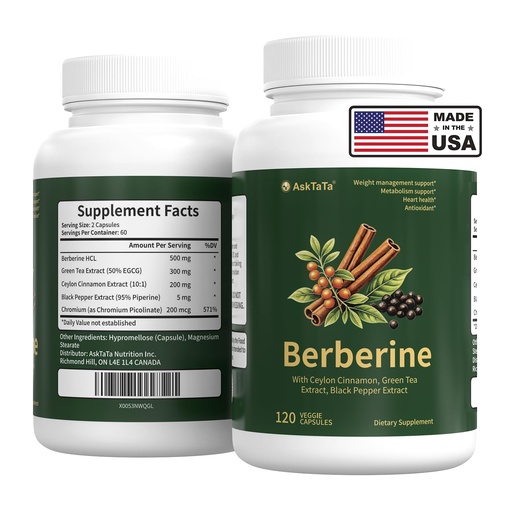 [BRSRGCY2AF4GCYA4] Berberine Complex Supplement with Ceylon Cinnamon,Green Tea Extract,Black Pepper Extract,Chromium Picolinate,Natural Herbal Complex,120 Capsules
