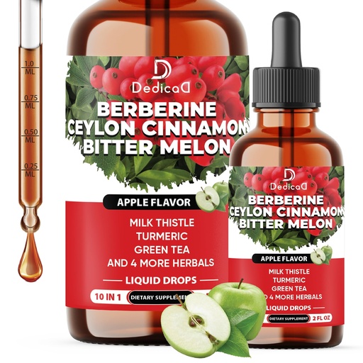[BRSRAEL7BEBGKHTG] DEDICAD 10in1 Berberine HCl Drops - Liposomal Berberine Liquid - Activator Berberine with Ceylon Cinnamon, Bitter Melon, and 7 More - 60ml