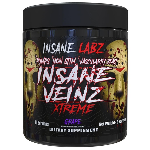 [BRSRG2T2B4MRMELP] Insane Labz Insane Veinz Xtreme Non Stimulant NO Enhancing Powder, Nitric Oxide Booster, Loaded with L-Citrulline, Agmatine Sulfate and L-Arginine AKG, Increase Vascularity (30, Grape)