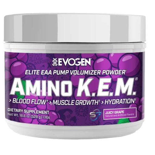 [BRSRE2YECEDWKEI3] Evogen Amino K.E.M. - EAA & BCAA Powder Pump Volumizer | BCAAs Amino Acids Supplement for Blood Flow, Muscle Growth, & Hydration | Juicy Grape | 30 Servings