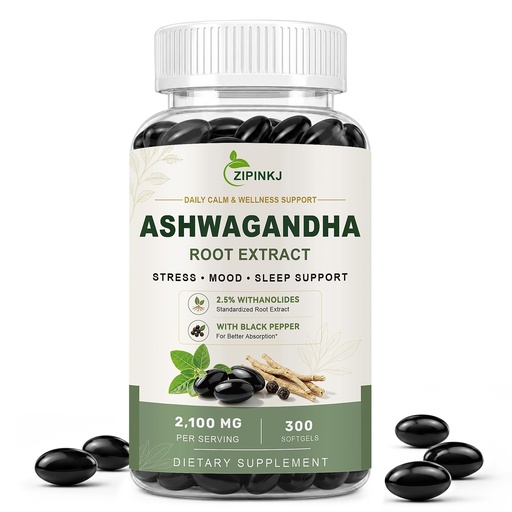 [BRSRGC3RBUMBQAIZ] Organic Ashwagandha Supplement 2100mg - Ashwagandha Root Extract Softgels with Vitamin D2 & Black Pepper - Stress, Mood & Sleep Support, Non-GMO, Gluten-Free - 300 Softgels (100 Day Supply)