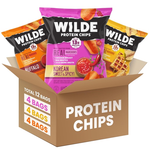 [BRSREHALOIFQI3YZ] WILDE Protein Chips Variety Pack, High Protein Snacks for Adults, Keto Chips, Gluten Free, Low Carb Snack Box Made with Real Ingredients 1.34oz Bags, Pack of 12
