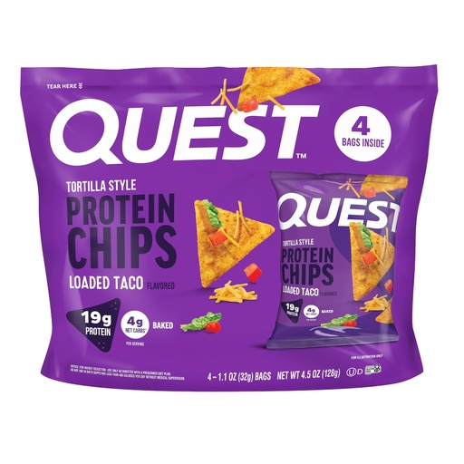 [BRSREFQCAEIA43I3] Quest Nutrition Loaded Taco Tortilla Style Protein Chips, 19g Protein, 4g Net Carb, Low Carb, Gluten Free, 1.1 oz (Pack of 4)