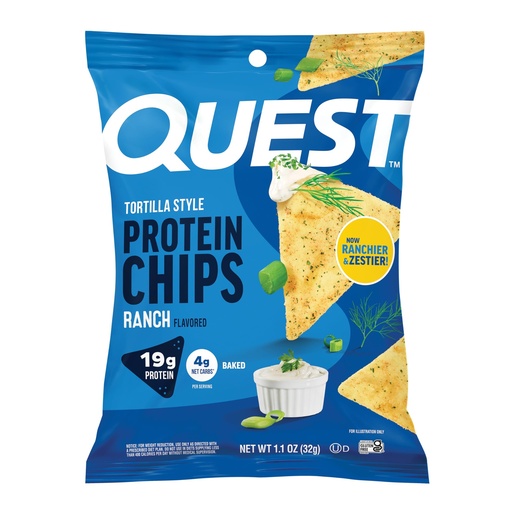 [BRSWGAAYCUMQ2DI2] Quest Nutrition Ranch Tortilla Style Protein Chips, 19g Protein, 4g Net Carb, High Protein, Low Carb, Gluten Free, 1.1 Ounce (Pack of 12)