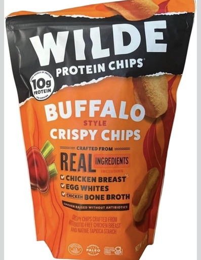 [BRSRYYYDDIDWGETH] Wilde Protein Buffalo Crispy Chips, big bag 8.5oz - 10g Protein per Serving, Made with Real Chicken & Egg Whites, High Protein Snack, Gluten Free, Bold Spicy Flavor