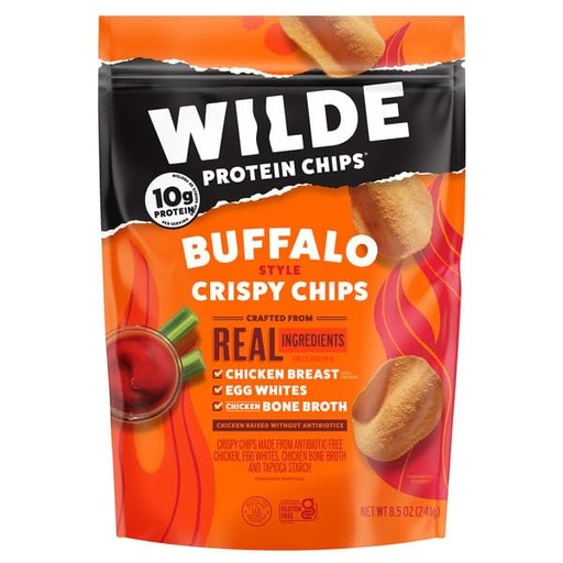 [BRSRGCQ5OR7WY2DA] Wilde Protein Chips, Buffalo Style Crispy Chips, Chicken Breast, Egg Whites, Bone Broth, 8.5 oz - Pack of 2