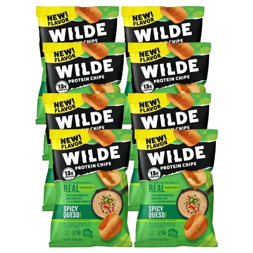 [BRSRGCYZCICA22TG] Wilde Snacks Chips Protein Spicy Queso 1.34 oz – Wilde for High Adults – Keto Style Crunch – Alternative to Quest and Quest Protein Chips – Pack of 8