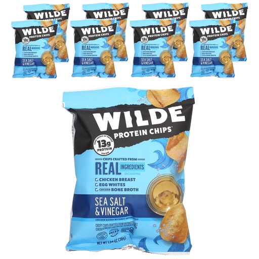 [BRSROBAQBECBU33K] Wilde Brands Protein Chips, Sea Salt & Vinegar, 8 Bags, 1.34 oz (38 g) Each