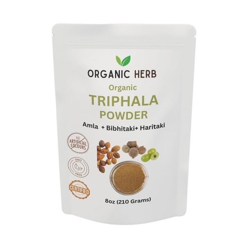 [BRSRAAA6PIGQGE33] Organic Triphala Powder, 8 oz, Amla Haritaki Bihitaki Blend, Non-GMO, Gluten Free, Resealable Bag