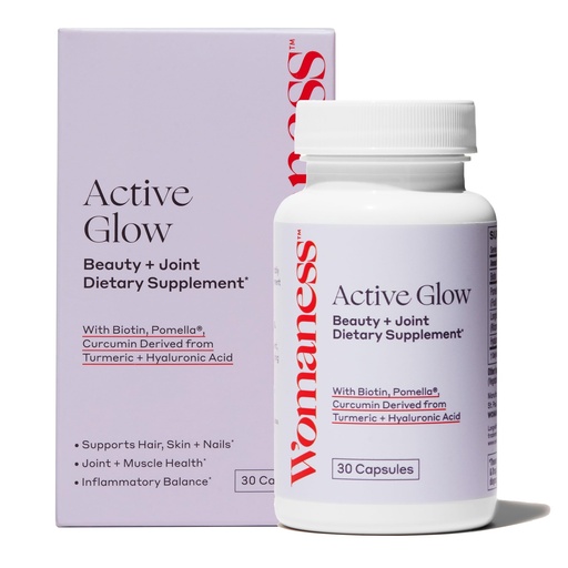[BRSW2ZABCENRA3TU] Womaness Active Glow Hair Skin and Nails Vitamins for Women - Hair Growth Vitamins with Hyaluronic Acid - Biotin and Curcumin - Nail Care, Joint Support and Glow Supplements for Dry Skin - 30 Capsules