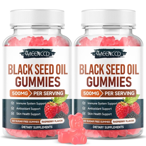 [BRSRGZ33OQNR6FLZ] MEENCCD 2 Pack Black Seed Oil Gummies, Nigella Sativa Black Seed Oil Supplement for Antioxidant Support, Vegan, Non-GMO, Suagr-Free, Raspberry Flavor, 120 Count