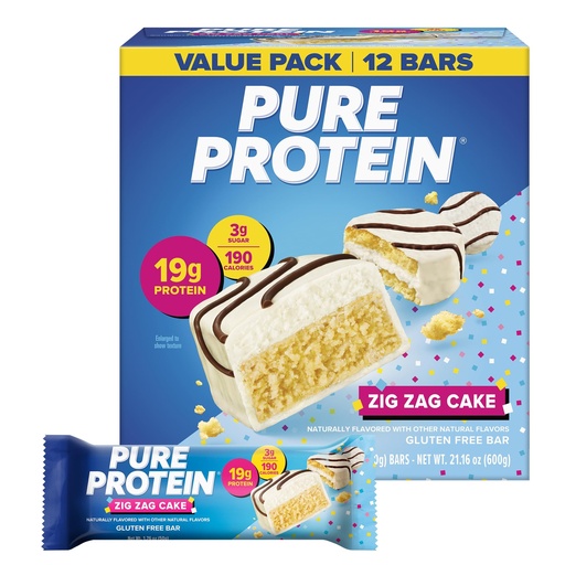 [BRSRGCQROYOWO3QV] Pure Protein Zig Zag Cake Protein Bars – 19g Protein, 3g Sugar, 190 Calories (12 count) Low Sugar* High Protein Snack - Gluten Free - Perfect for a Healthy Snack.
