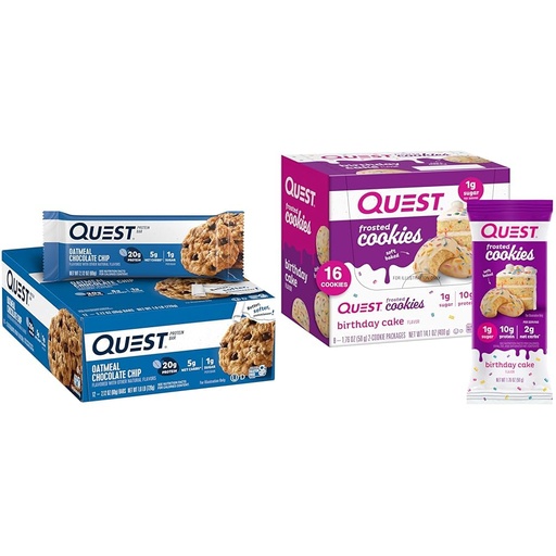 [BRSRAY33CIFQYH3U] Quest Nutrition Protein Bar 12 Count and Birthday Cake Frosted Cookies Twin Pack Bundle, High Protein, Low Carb, Gluten Free