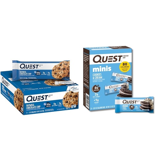 [BRSRAY33CIGRSFA7] Quest Protein Bars Bundle: Oatmeal Chocolate Chip (12 Count) and Cookies & Cream Mini (14 Count)