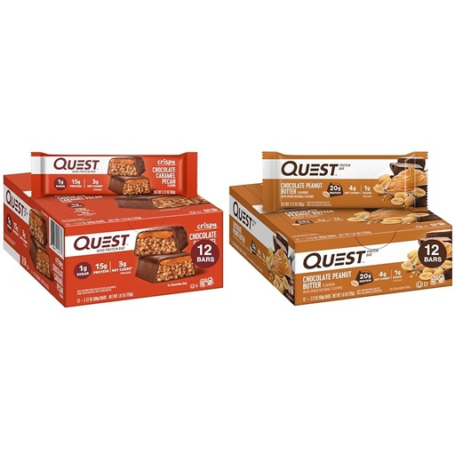 [BRSROBQFDIARS33X] Quest Nutrition Crispy Chocolate Caramel Pecan Hero Protein Bar, 15g Protein, 1g Sugar, 3g Net Carb & Chocolate Peanut Butter Bars, High Protein, Low Carb, Gluten Free, Keto Friendly