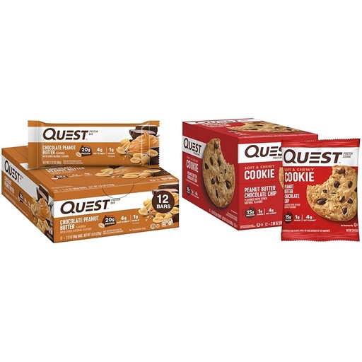 [BRSRAY33CMHQMG33] Quest Nutrition Chocolate Peanut Butter Bars, High Protein, Gluten Free, Keto Friendly, 12 Count & Quest Nutrition Peanut Butter Chocolate Chip Cookie, High Protein, Low Carb, 24.5 Oz, 12 Count