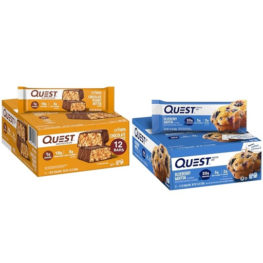 [BRSRAZYRCNYGO2D4] Quest Nutrition Crispy Chocolate Peanut Butter Hero Protein Bar 18g Protein 12 Count and Blueberry Muffin Protein Bars 21g Protein Gluten Free Keto Friendly 12 Count Pack of 1