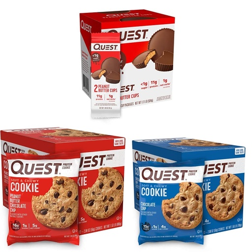 [BRSROYAQAR6WGA3K] Quest Nutrition Protein Treats Bundle - Peanut Butter Cups, Cookies, and More (12 + 12 + 12 Count)