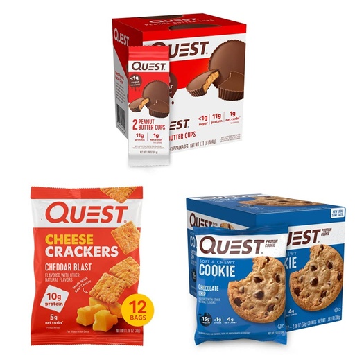 [BRSROYAQAR5BYFL3] Quest Nutrition Protein Treats Bundle - Peanut Butter Cups, Cheese Crackers, and Chocolate Chip Cookies (12 Count Each)