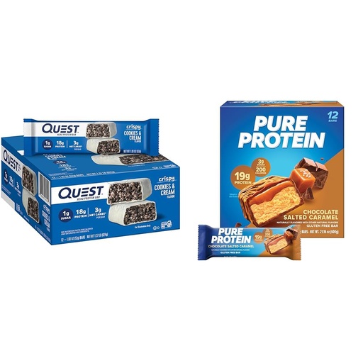 [BRSRAYYYA5YBGDLV] Quest Cookies & Cream Hero Protein Bar with Pure Protein Chocolate Salted Caramel High Protein Bars, 12 Count Each