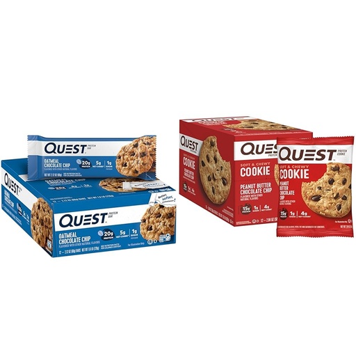 [BRSRAY33CIHAKCTU] Quest Nutrition Oatmeal Chocolate Chip Protein Bar 12 Count and Peanut Butter Chocolate Chip Protein Cookie 24.5 Oz 12 Count Bundle
