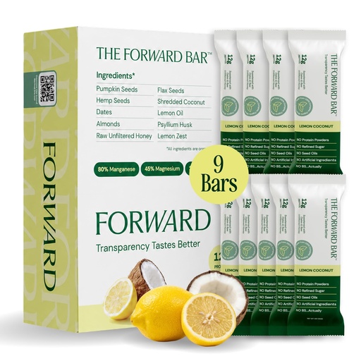 [BRSRGBLQBZYAKDLZ] The Forward Bar – Lemon Coconut Protein Bar | Whole Food, Plant-Based, Gluten-Free, Dairy-Free, Non-GMO | 12g Complete Protein, High Fiber, Healthy Snack & Meal Replacement | Box of 9 Bars