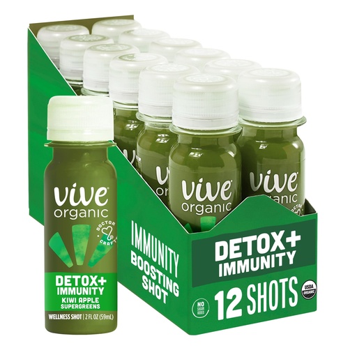 [BRSROZL7AUFGEA3F] Vive Organic Detox + Immunity Dual-Boost Shot, Superfood Veggie Blend, Organic Juice, Gluten Free, Vegan, 2 Fl Oz (Pack of 12)
