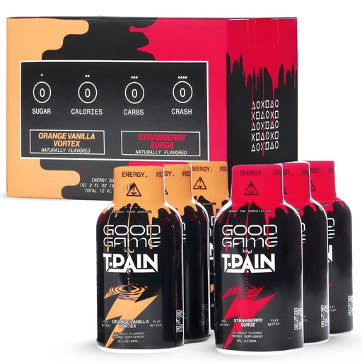 [BRSREFIQA4PAOHTG] Nappy Boy Dranks Good Game by T-Pain Energy Shot, 2oz (6 Pack), Sugar-Free, Zero Calorie Focus Drink with 200mg Caffeine and B-Vitamins (B3, B6, B12) - Clean, No-Crash Energy Boost, 3 Orange Vanilla Vortex + 3 Strawberry Surge