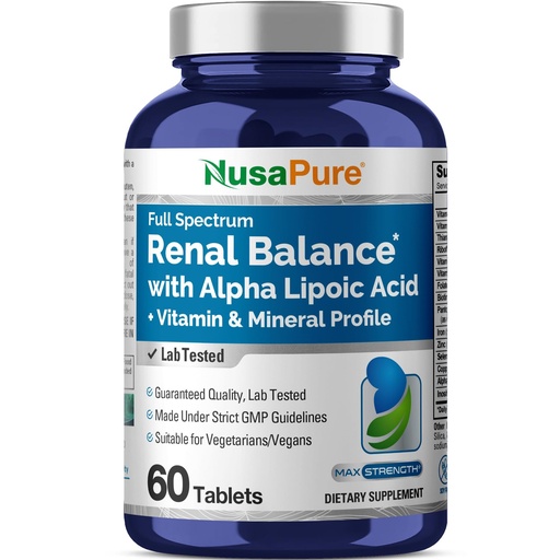 [BRSREZQEDIDWAAD4] NusaPure Renal Balance with Alpha Liopic Acid Vitamin & Mineral Vegetarians, Non-GMO Per 60 Tablets