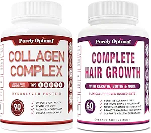 [BRSROBQKOIBRG3I7] Purely Optimal Premium Multi Collagen Peptides Capsules (Types I, II, III, V, X) + Premium Hair Growth for Women & Men - Hair Growth Vitamins w/Biotin & Keratin