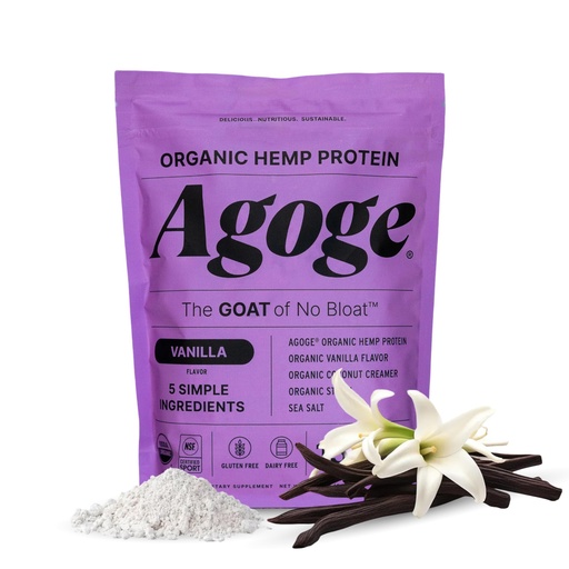 [BRSRGHQBO4HWGDLX] Agoge - USDA Organic Hemp Protein Powder, The Goat of No Bloat, Vanilla Flavor, NSF Certified for Sport, Essential Amino Acids, Plant-Based, Gluten Free, for Women & Men (20 Servings) (Vanilla)