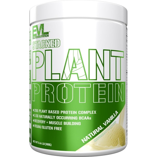 [BRSREHQ2CV7BY3LK] Evlution Nutrition Stacked Plant Protein Powder, Vegan, Non-GMO, Gluten-Free, Probiotics, BCAAs, Fiber, Plant-Based Protein Complex, 300G (Natural Vanilla)