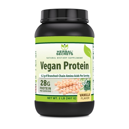 [BRSRAYL2CMNAM2TV] Herbal Secrets Vegan Protein | 28 Grams Protein | 23 Servings | 6.2 Grams BCAA Supplement | Made in USA (2 Lb, Vanilla)