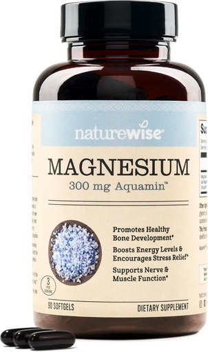 [BRSWGCDQB4MRQ3T7] NatureWise High Absorption Marine Magnesium Supplement 300mg - Luonnollisesti peräisin Magnesium Seawater - Ei-GMO, USA Valmistettu - 90 Softgels[1-Kuukausi hankinta]