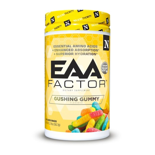 [BRSROFILB56AIALA] Nutrithority EAA Factor, BCAA Essential Amino Acids Powder, Gushing Gummy 30 Servings - Sugar & Caffeine Free Intra & Post Workout Drink with Electrolytes - Improve Muscle Recovery & Hydration