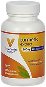 [BRSWIYTYOEDROCDK] The Vitamin Shoppe Turmeric Extract 300mg, Standardized Herb That Supports Cellular Health & Provides Antioxidant Benefits with 95% Curcumin and 65mg of Calcium (100 Capsules)