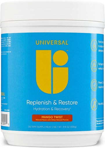 [BRSROCD3DEPBQELA] Universal U Replenish & Restore Powder, Hydration & Recovery, Promotes Muscle Repair and Growth, Custom Dosing, L-Lysine, L-Glutamine, L-Tryptophan, No Artificial Flavors, 30 Servings (Mango Twist)