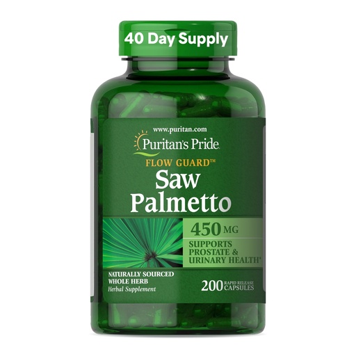 [BRSWI2QIB56G2EDU] Puritan's Pride Flow Guard™ Saw Palmetto Extract 450mg, Natural Whole Herb Traditional Herbal Dietary Supplement for Mens Prostate and Urinary Health Support, 200 Rapid Release Capsules